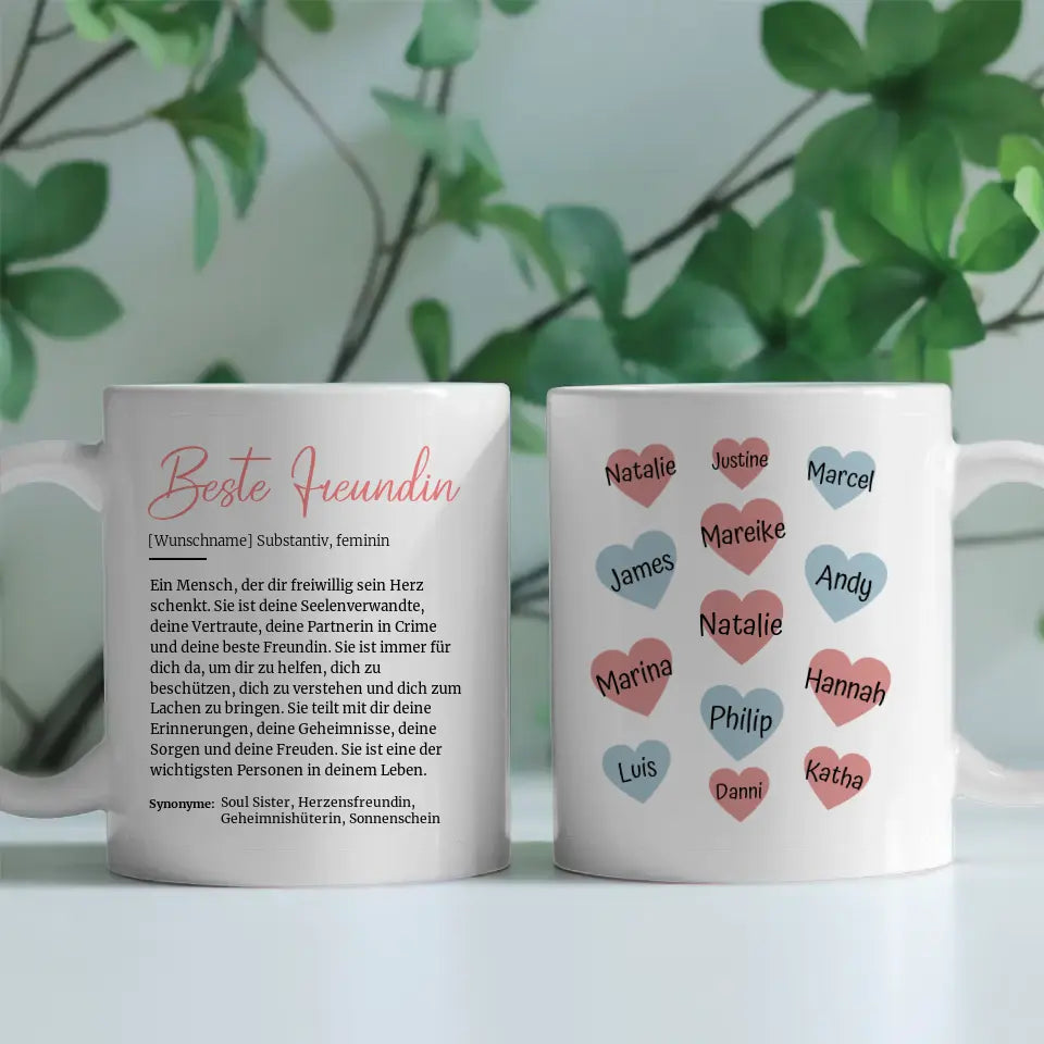 Tasse personalisiert Definition Beste Freundin mit bis zu 13 Namen