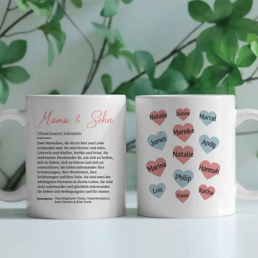 Tassen Geschenk Personalisiert Mama & Sohn Definition mit 13 Namen