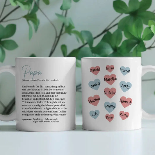 Personalisierte Tasse Papa Schöne Definition mit 13 Namen