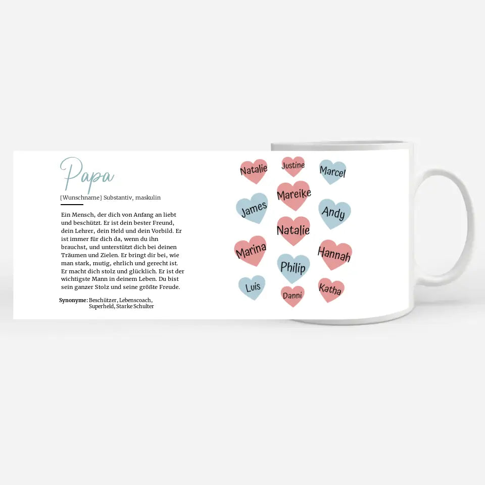 Personalisierte Tasse Papa Schöne Definition mit 13 Namen