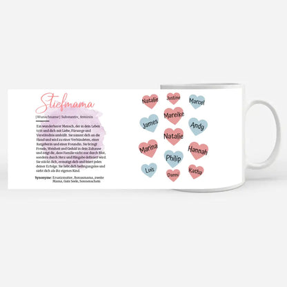 Tasse personalisiert Definition Stiefmama mit Namen auf Herzen