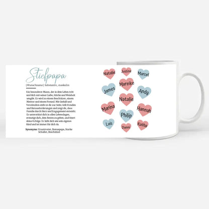 Personalisierte Tasse Stiefpapa Definition mit bis zu 13 Namen