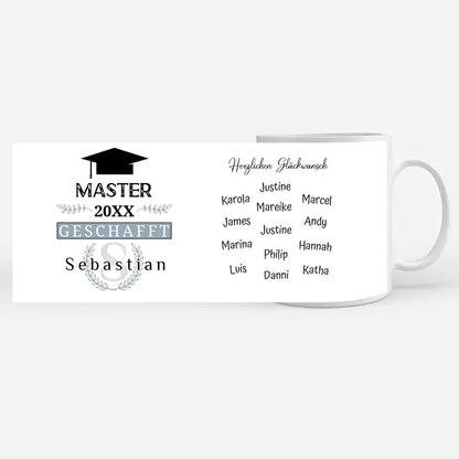 Abschluss Tasse Master mit Name Blau Grau