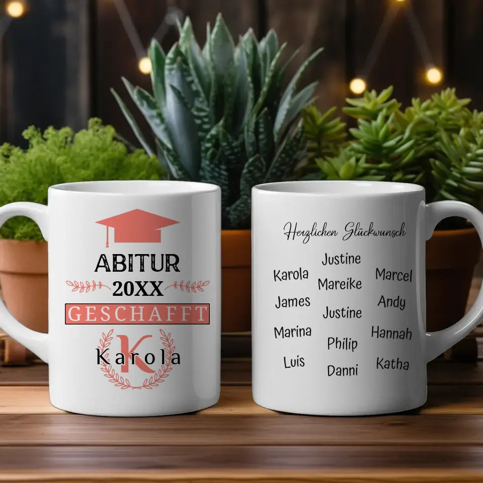 Abitur Abschluss Tasse mit Name Rosa Rot