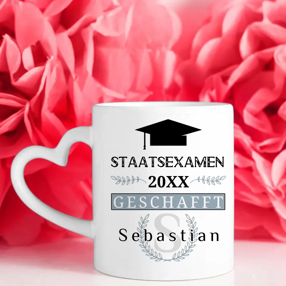 Abschluss Tasse Staatsexamen mit Name Blau Grau