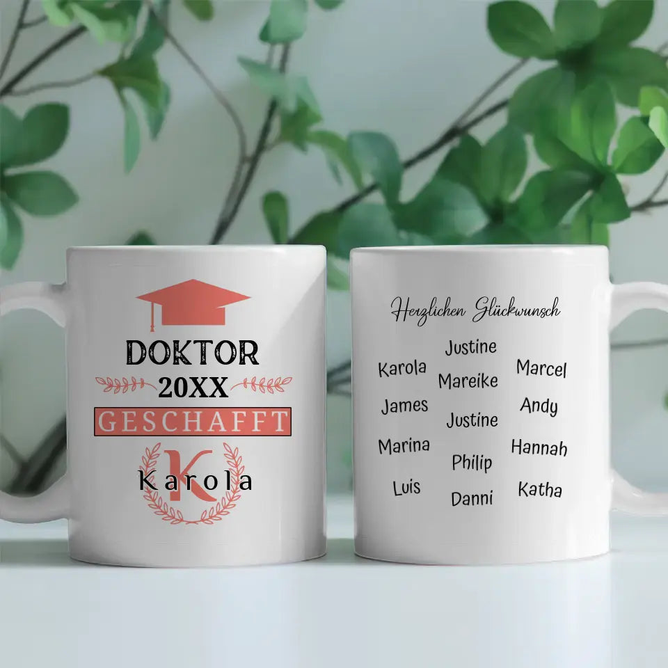 Doktor Abschluss Tasse mit Name Rosa Rot