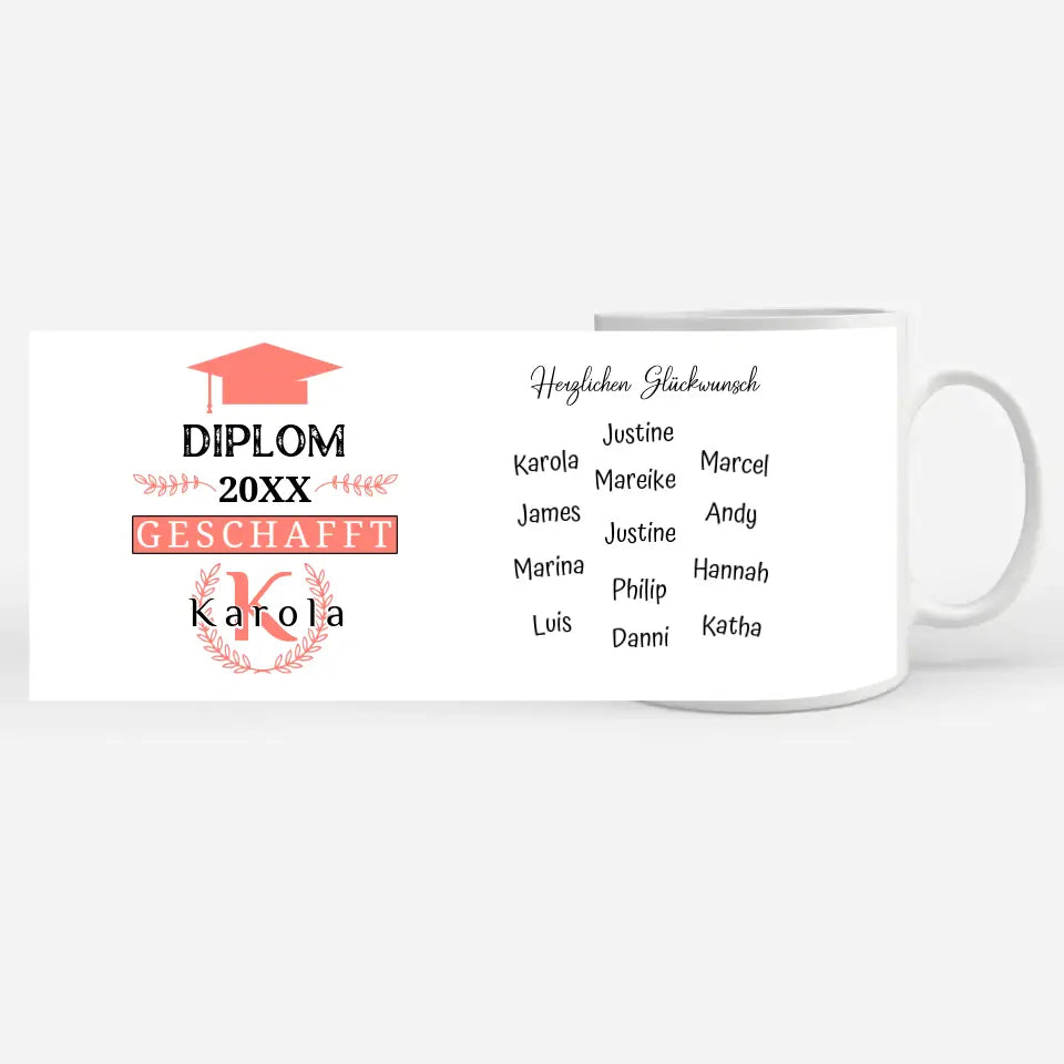 Diplom Abschluss Tasse mit Name Rosa Rot