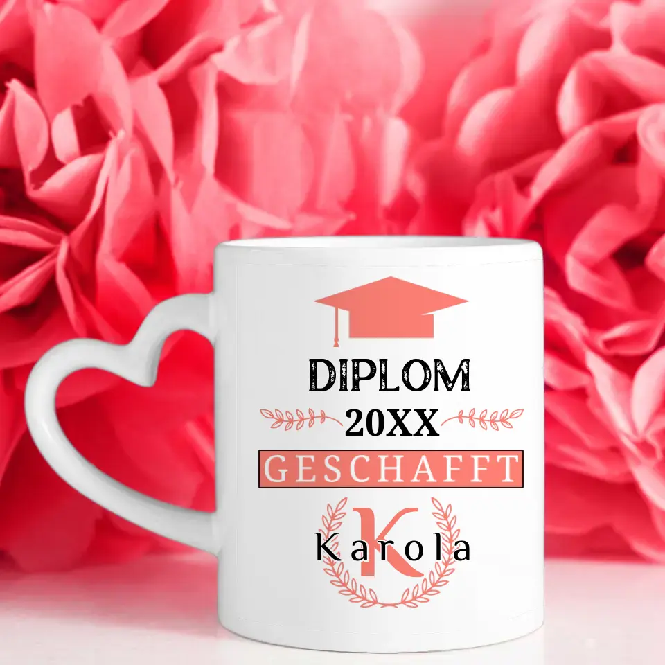 Diplom Abschluss Tasse mit Name Rosa Rot