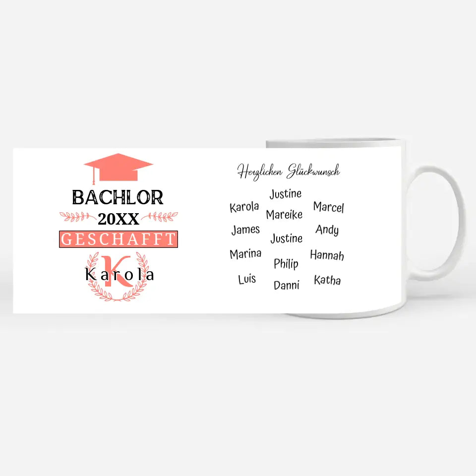 Bachlor Abschluss Tasse mit Name Rosa Rot