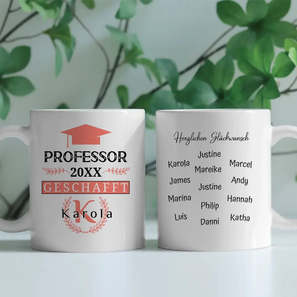 Professor Abschluss Tasse mit Name Rosa Rot