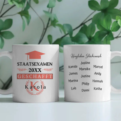 Abschluss Tasse Geschenk Staatsexamen mit Name Rosa Rot