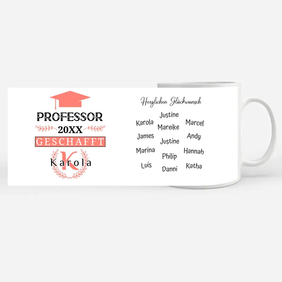 Professor Abschluss Tasse mit Name Rosa Rot