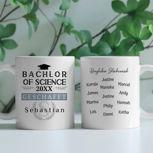 Geschenk Abschluss Tasse zum Bachlor of Science mit Name Studium