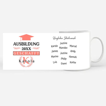 Ausbildung Abschluss Tasse mit Name Rosa Rot