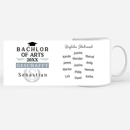 Geschenk Abschluss Tasse Bachlor of Arts mit Name Studium