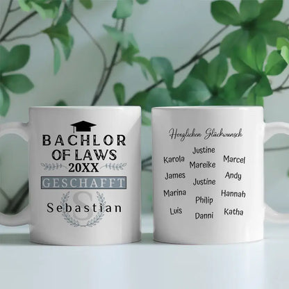 Abschluss Tasse Geschenk Bachlor of Laws mit Name Studium