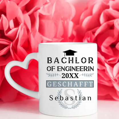 Geschenk Abschluss Tasse Bachlor of Engineerin mit Name Studium