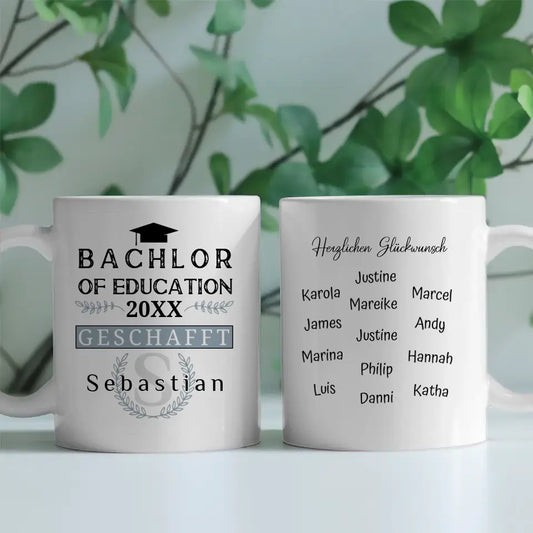 Geschenk Abschluss Tasse Bachlor of Education mit Name Studium