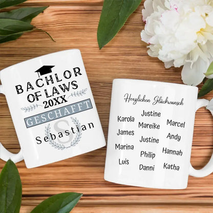 Abschluss Tasse Geschenk Bachlor of Laws mit Name Studium