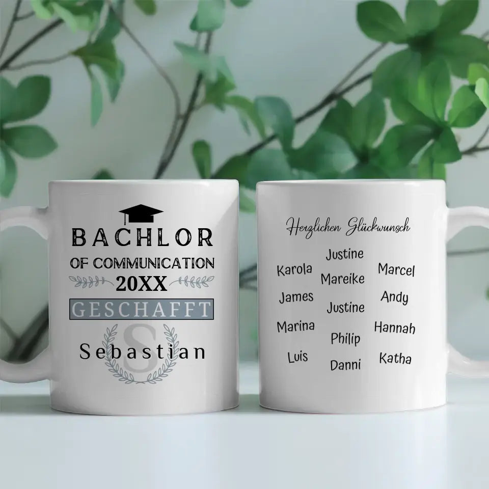 Abschluss Tasse Geschenk Bachlor of Communication mit Name Studium