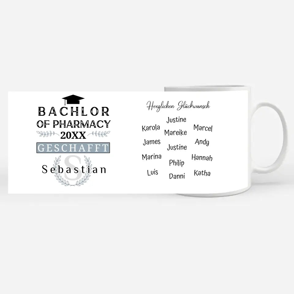 Abschluss Tasse Geschenk Bachlor of Pharmacy mit Name Studium