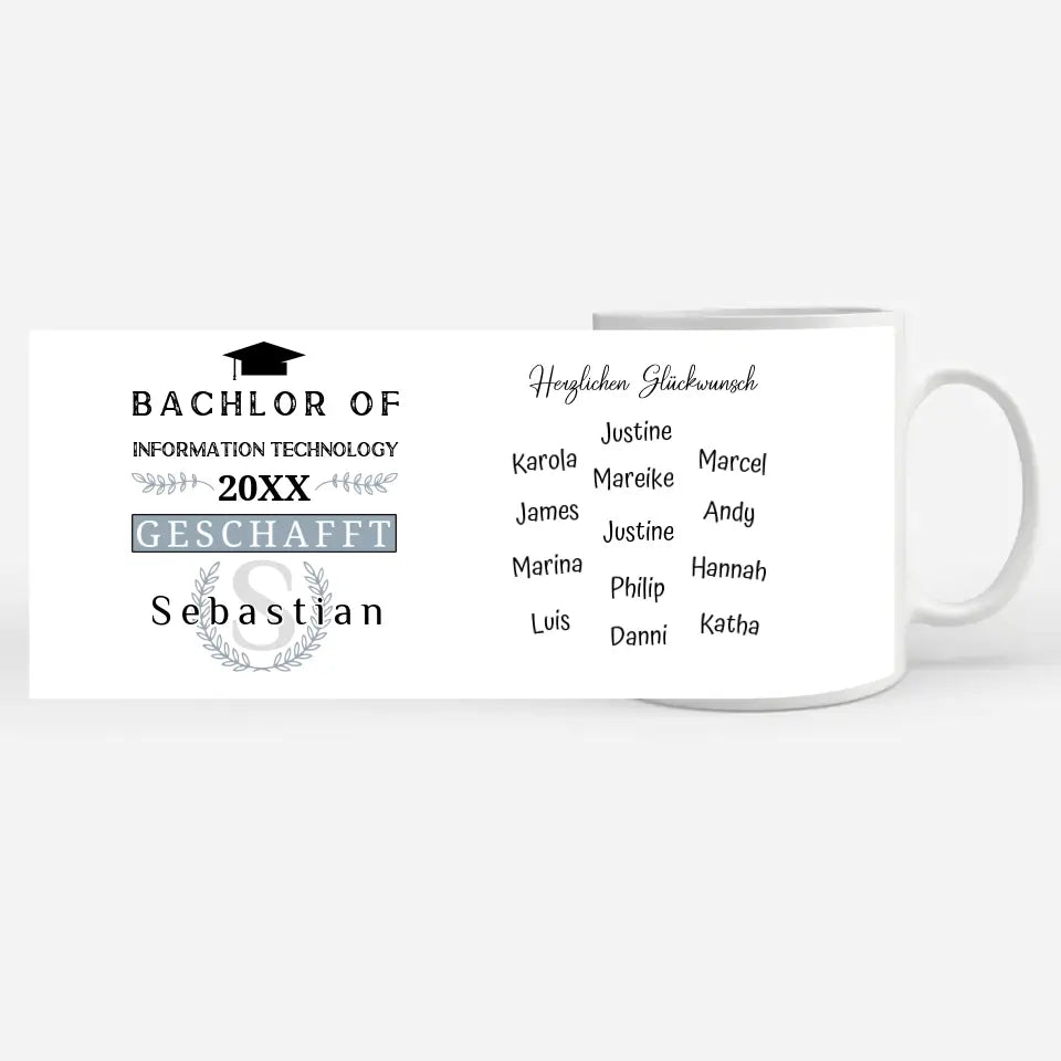 Geschenk Abschluss Tasse Bachlor of Information Technology mit Name