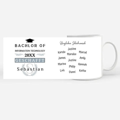 Geschenk Abschluss Tasse Bachlor of Information Technology mit Name