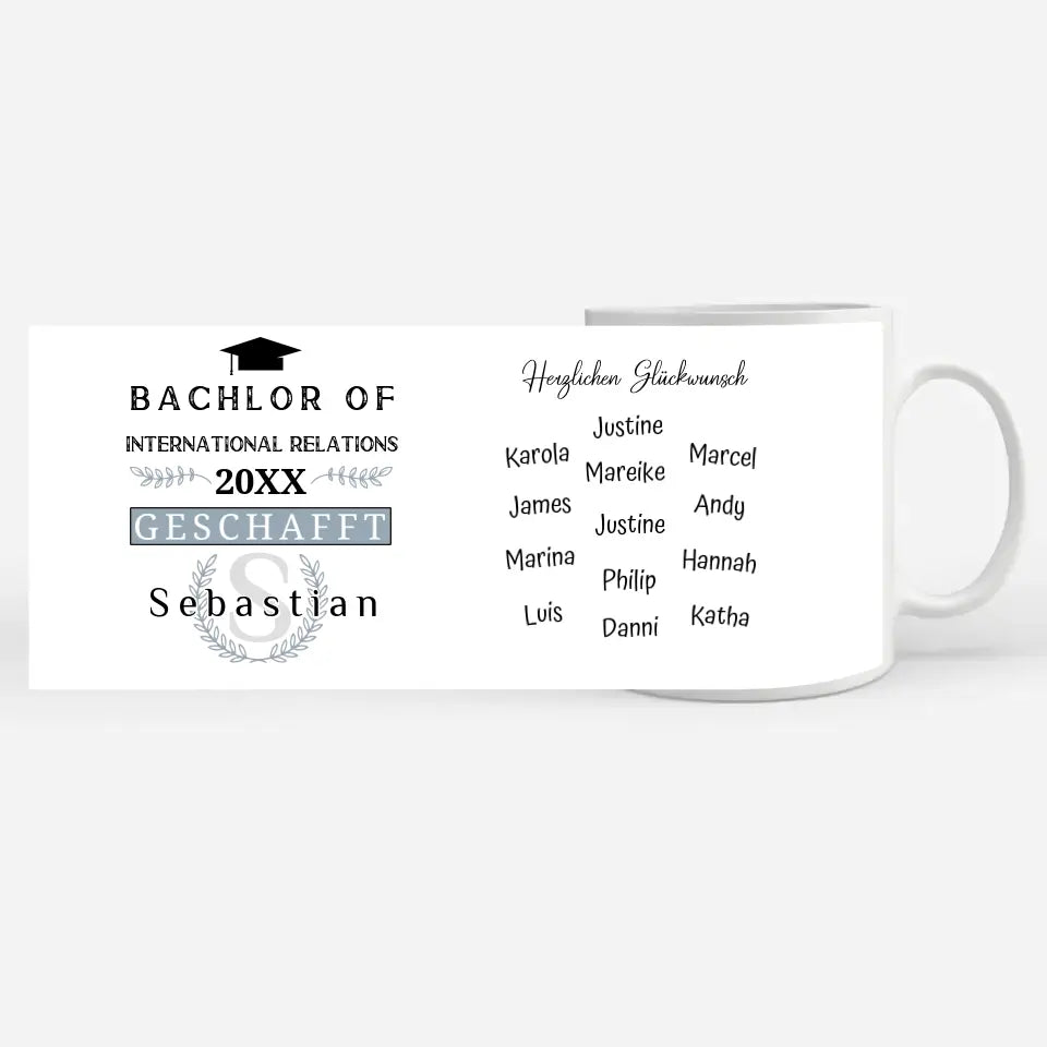 Abschluss Tasse Geschenk Bachlor of International Relations mit Name