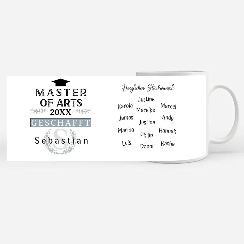 Geschenk Abschluss Tasse zum Master of Arts mit Name Studium