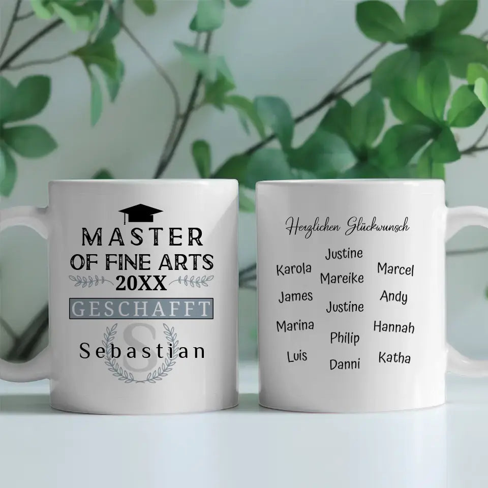 Abschluss Tasse Geschenk Master of Fine Arts mit Name Studium