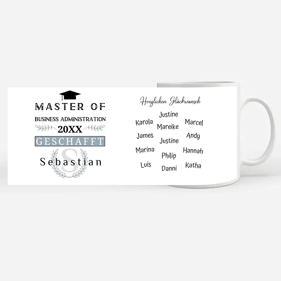 Geschenk Abschluss Tasse Master of Business Administration mit Name