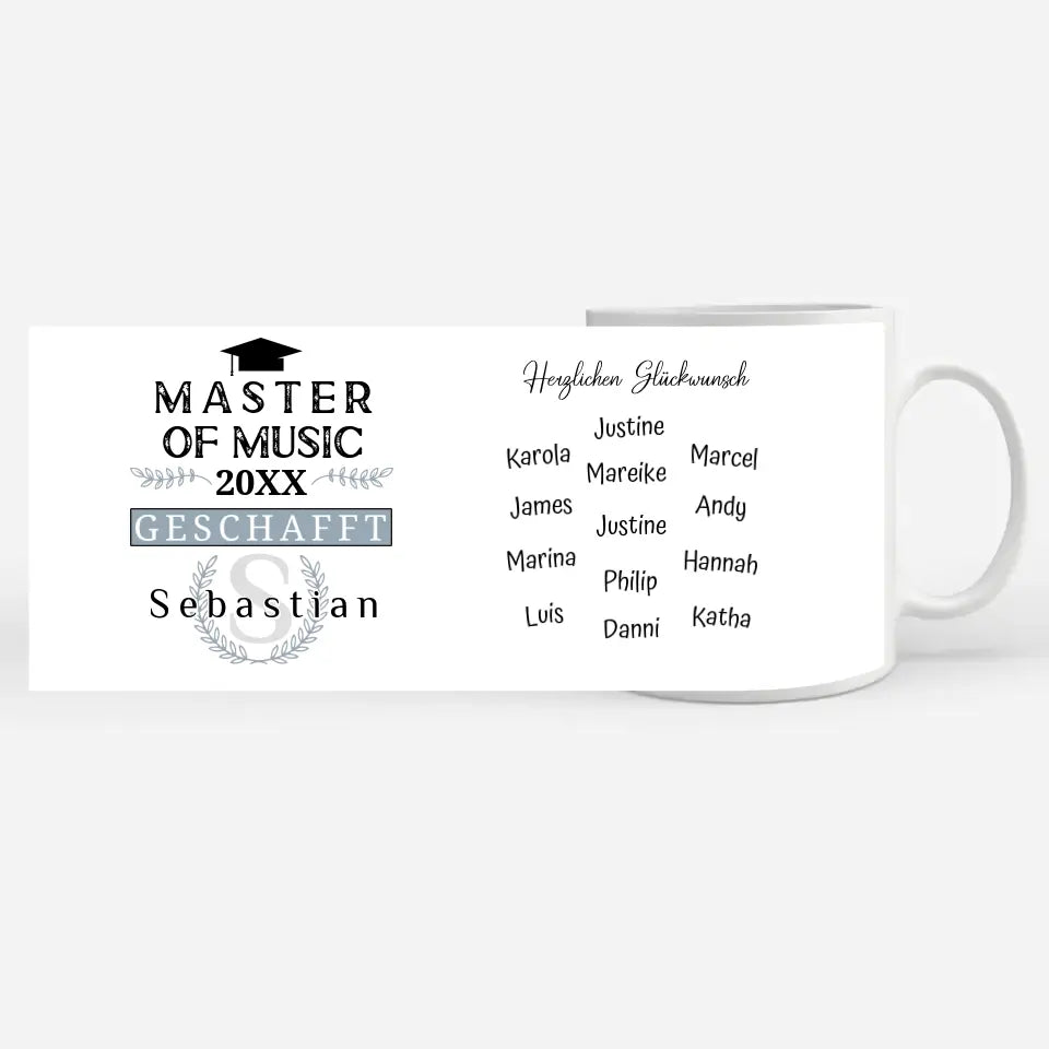 Geschenk Abschluss Tasse zum Master of Music mit Name Studium