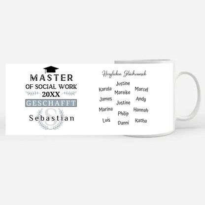 Geschenk Abschluss Tasse Master of Social Work mit Name Studium