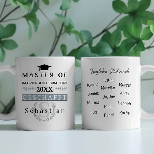 Geschenk Abschluss Tasse Master of Information Technology mit Name