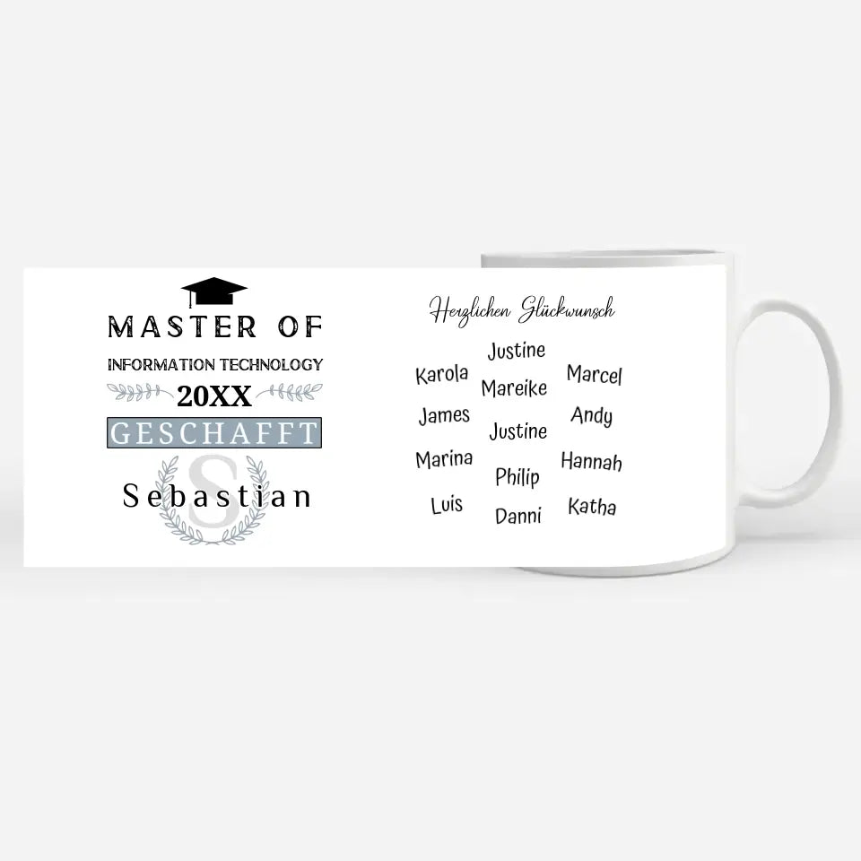 Geschenk Abschluss Tasse Master of Information Technology mit Name