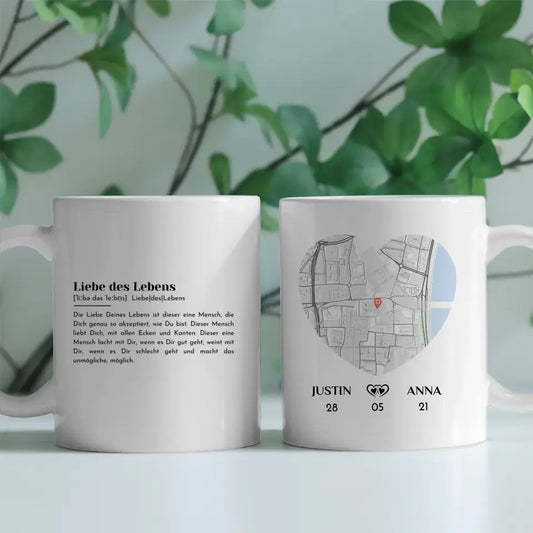 Personalisierte Tasse für Paare Definition Liebe Stadtkarte