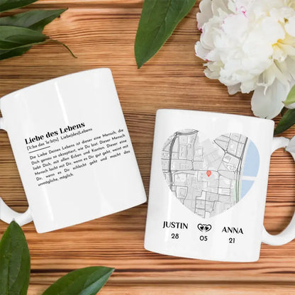 Personalisierte Tasse für Paare Definition Liebe Stadtkarte