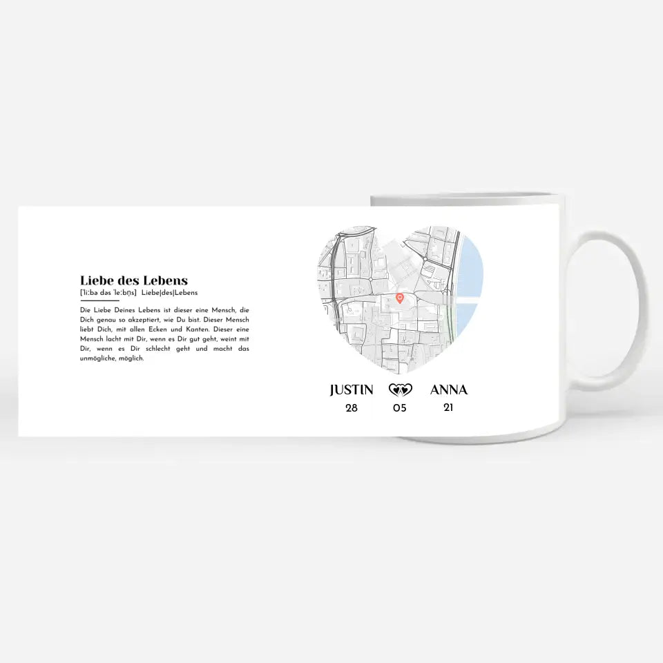 Personalisierte Tasse für Paare Definition Liebe Stadtkarte