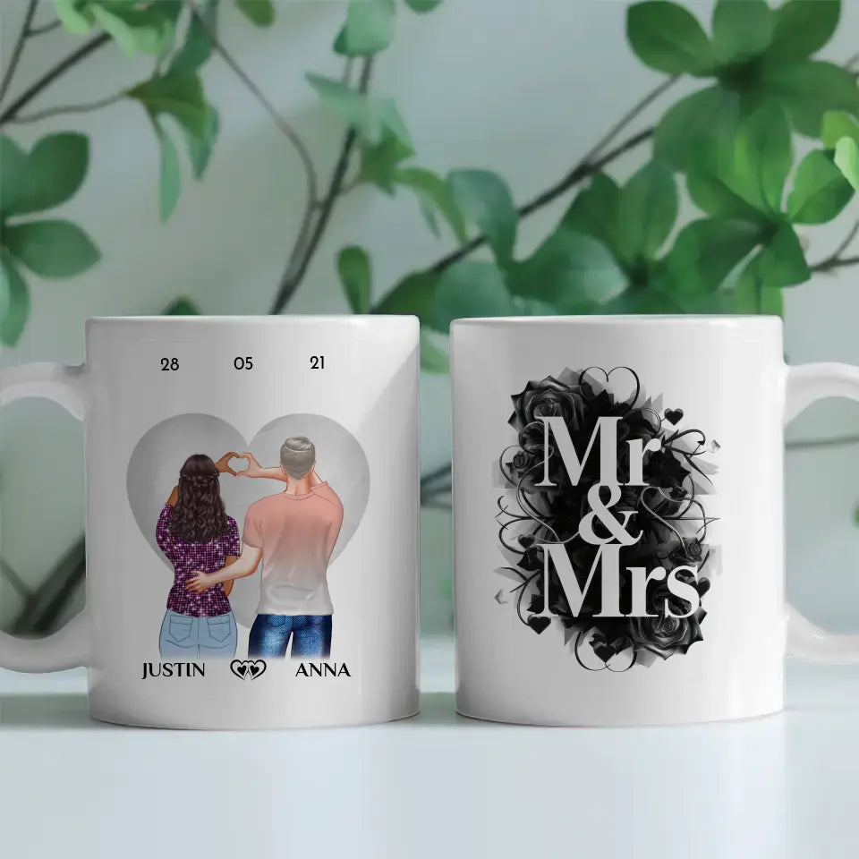 Tasse für Freundin Mr and Mrs Pärchen Cliparts personalisiert