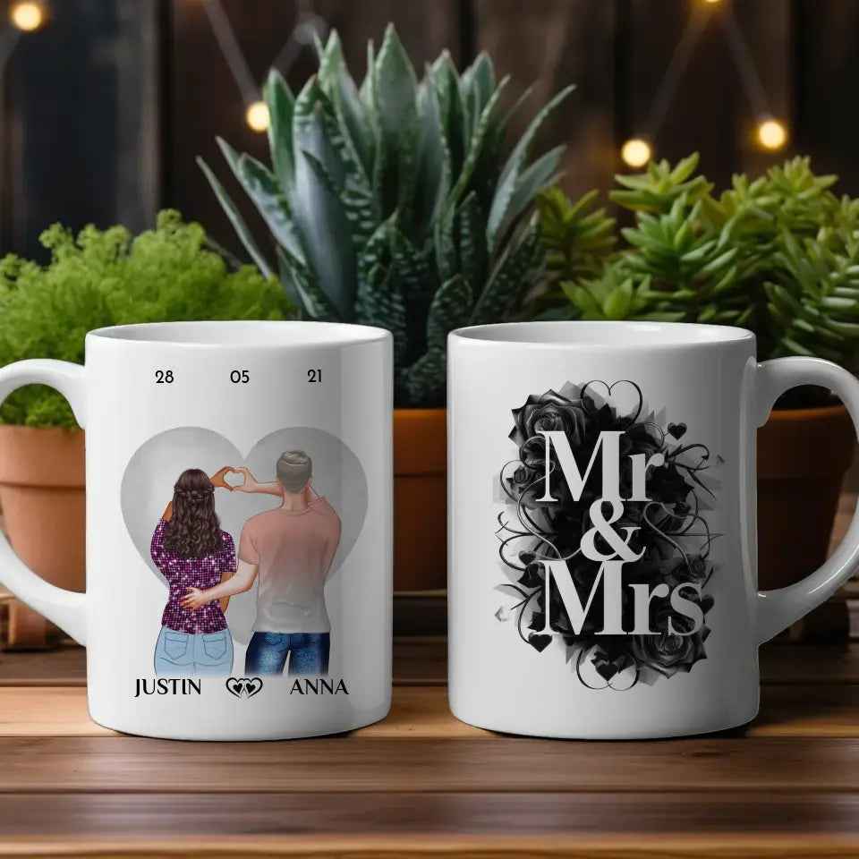 Tasse für Freundin Mr and Mrs Pärchen Cliparts personalisiert