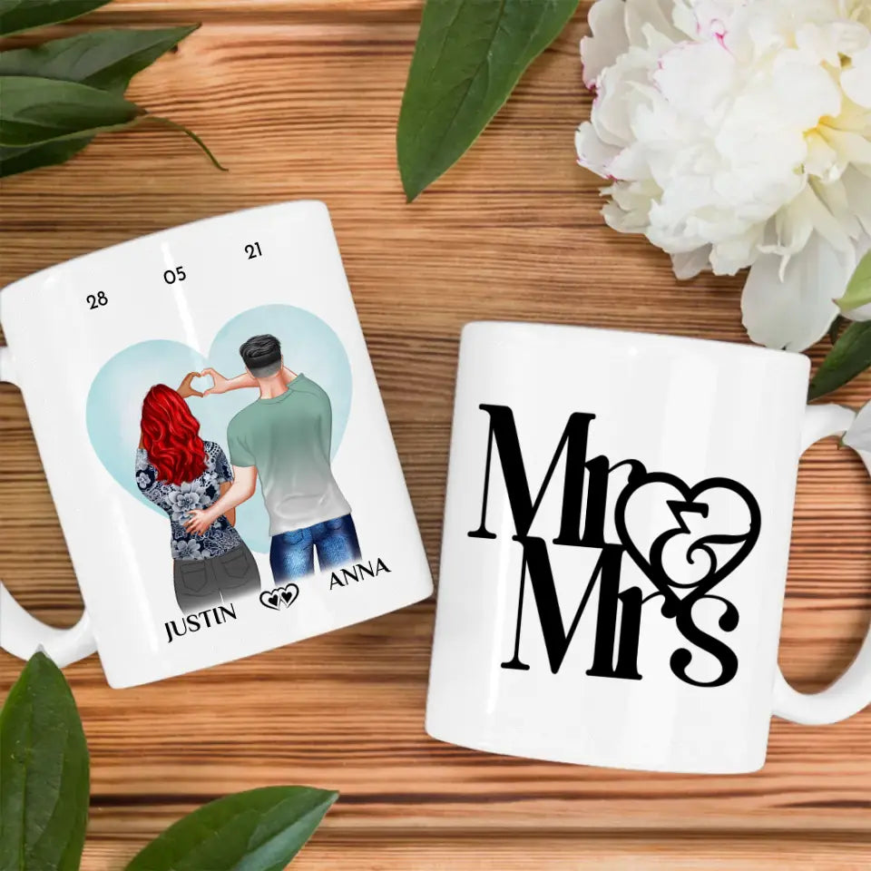 Personalisierte Tasse für Paare Mr & Mrs Ihr als Figuren