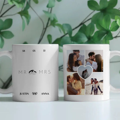 Personalisierte Tasse für Paare Mr & Mrs mit 5 Fotos