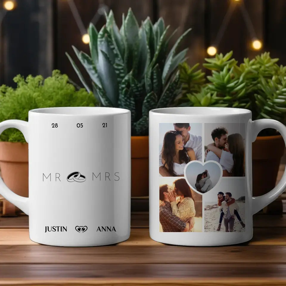 Personalisierte Tasse für Paare Mr & Mrs mit 5 Fotos