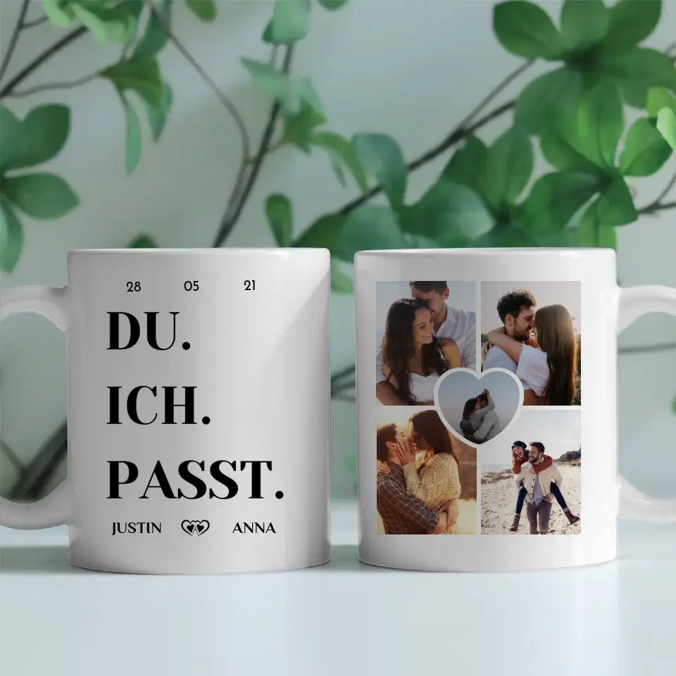 Tasse personalisiert für Paare mit 5 Fotos Du Ich Passt