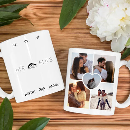 Personalisierte Tasse für Paare Mr & Mrs mit 5 Fotos