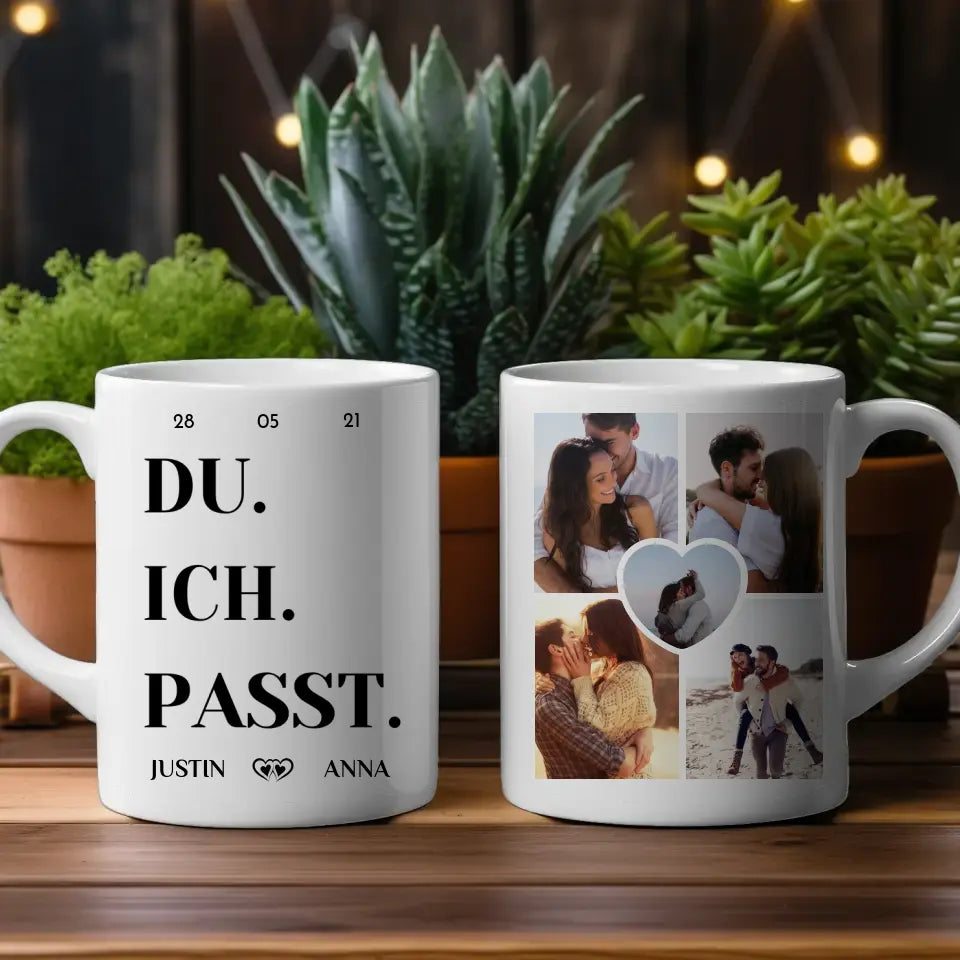 Tasse personalisiert für Paare mit 5 Fotos Du Ich Passt