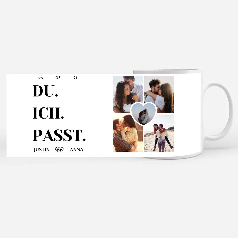 Tasse personalisiert für Paare mit 5 Fotos Du Ich Passt