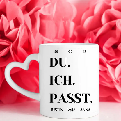 Tasse personalisiert für Paare mit 5 Fotos Du Ich Passt