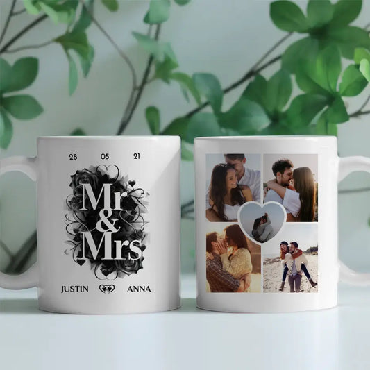 Personalisierte Tasse Mr and Mrs mit 5 Fotos