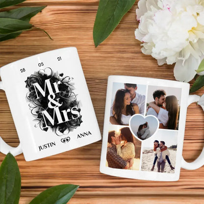 Personalisierte Tasse Mr and Mrs mit 5 Fotos